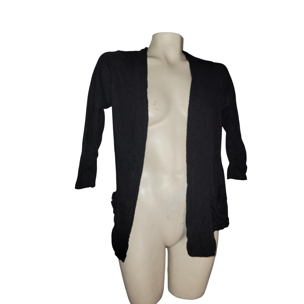 The Limited‎ Womens Black Open Front 3/4 Sleeve Ruched Cardigan Sweater Size M